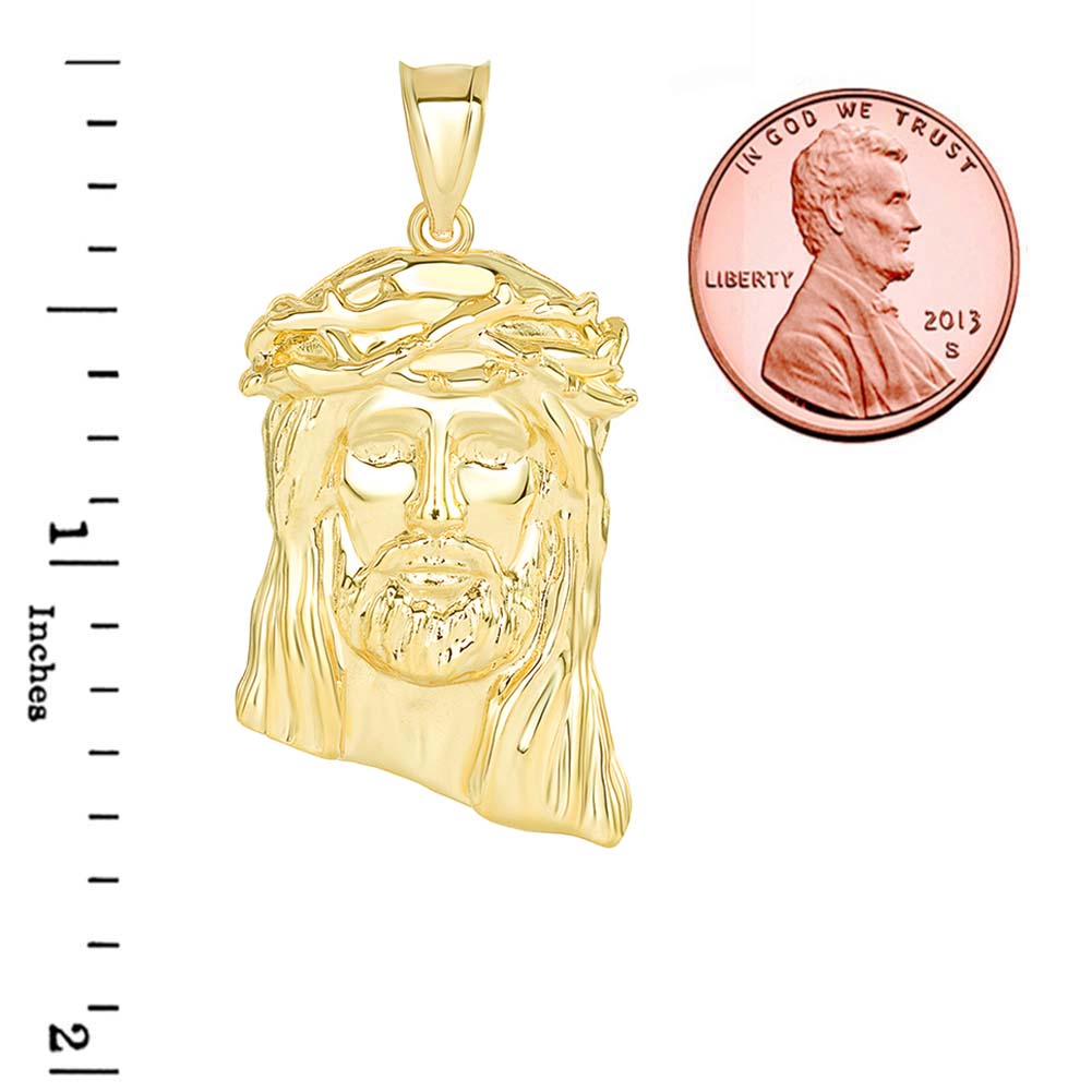 Gold Jesus Christ Head Large Pendant Necklace (1.54 IN), view 3