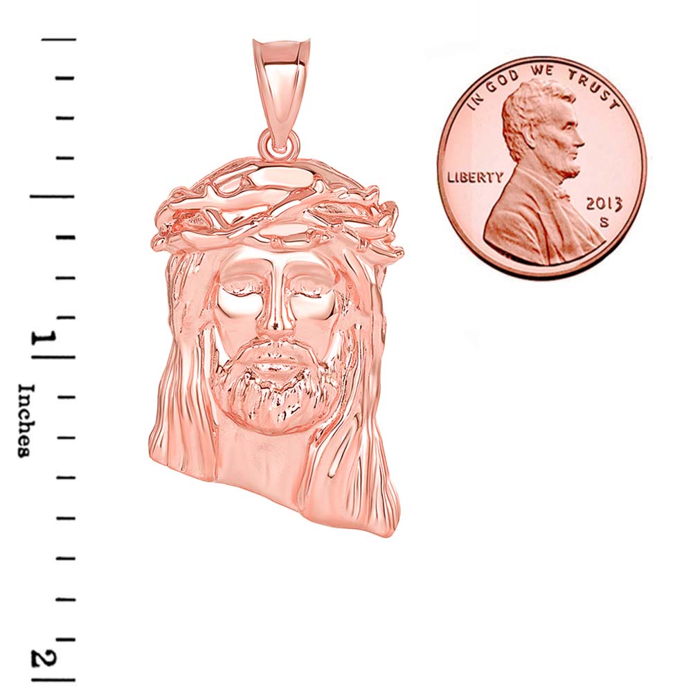 Gold Jesus Christ Head Large Pendant Necklace (1.54 IN), view 6