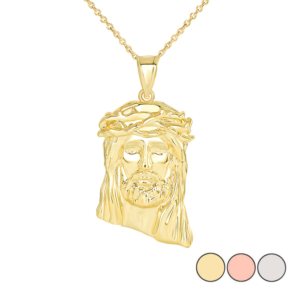Gold Jesus Christ Head Small Pendant Necklace (1.20 in)