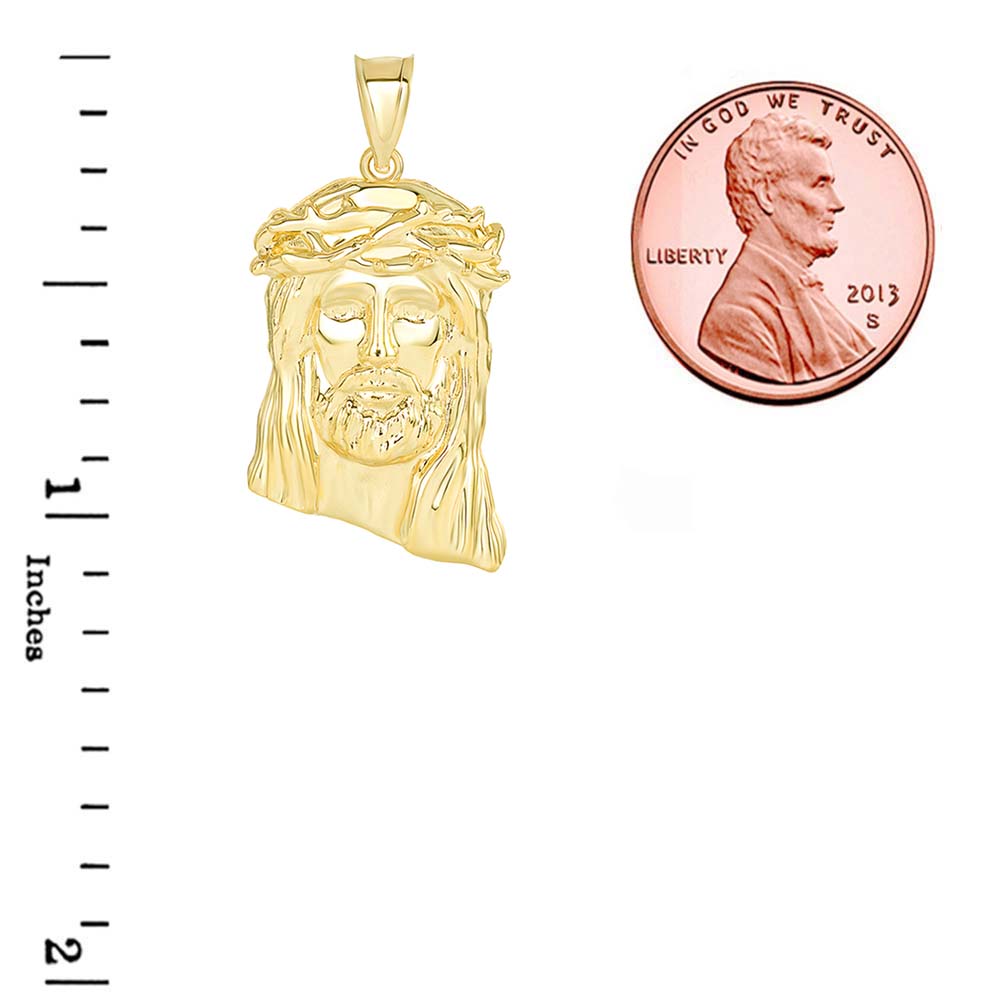 Gold Jesus Christ Head Small Pendant Necklace (1.20 in), view 3