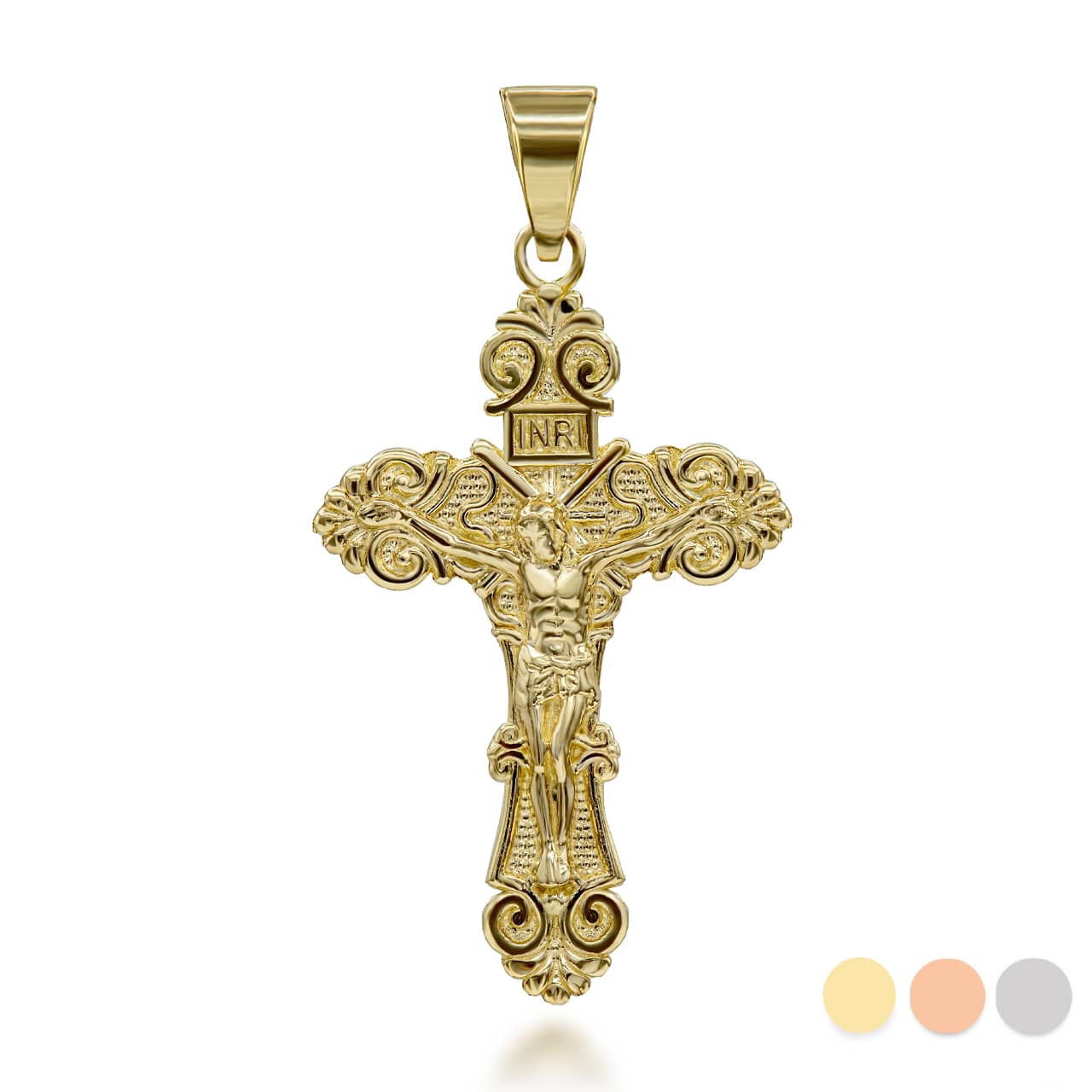 Gold Jesus Christ INRI Cross Crucifix Filigree Pendant Necklace S/M/L