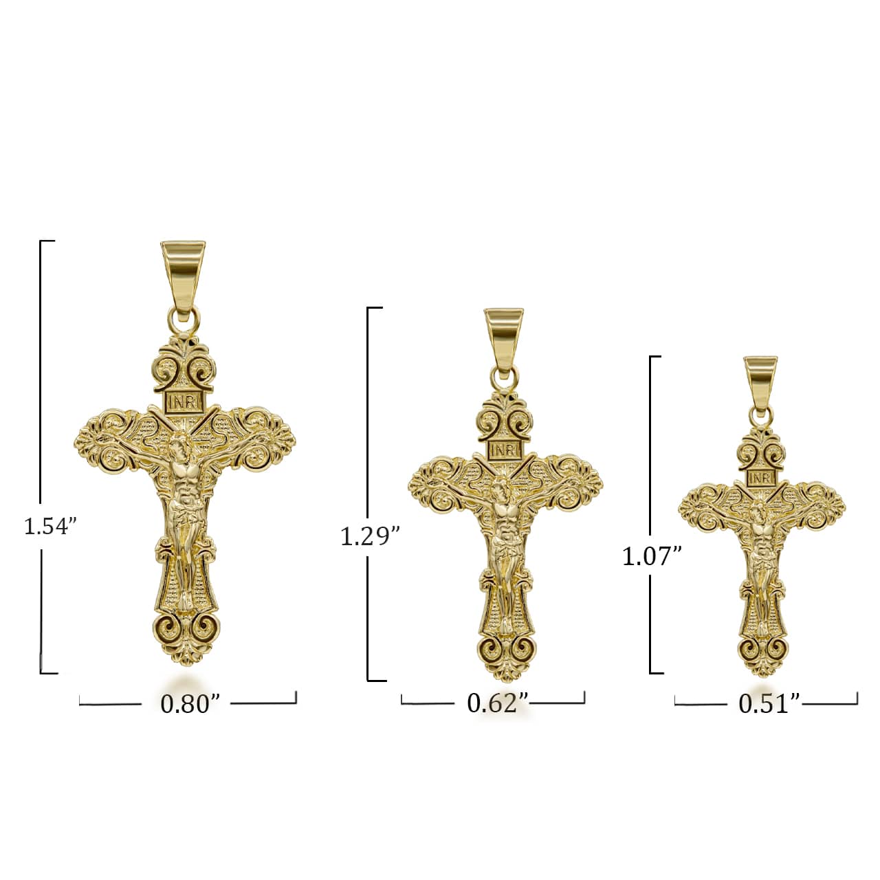 Gold Jesus Christ INRI Cross Crucifix Filigree Pendant Necklace S/M/L, view 2