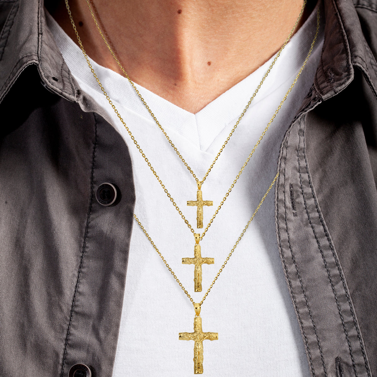Gold Jesus Christ Wooden Crucifix Cross Pendant Necklace, view 2