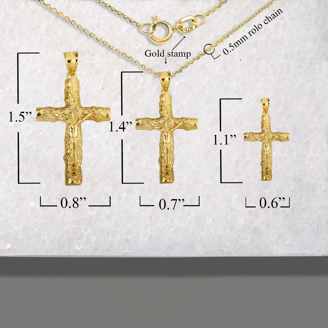Gold Jesus Christ Wooden Crucifix Cross Pendant Necklace, view 4