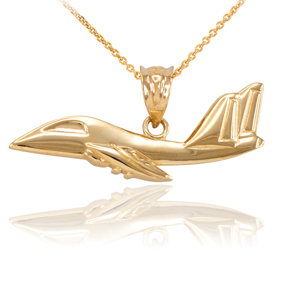 Gold Jet Airplane Pendant Necklace, view 4
