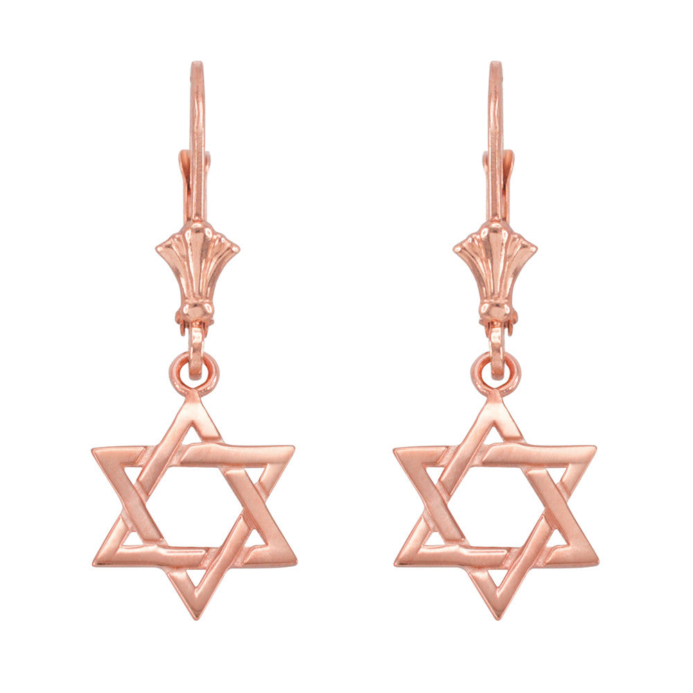 Gold Jewish Star of David Earrings, view 2