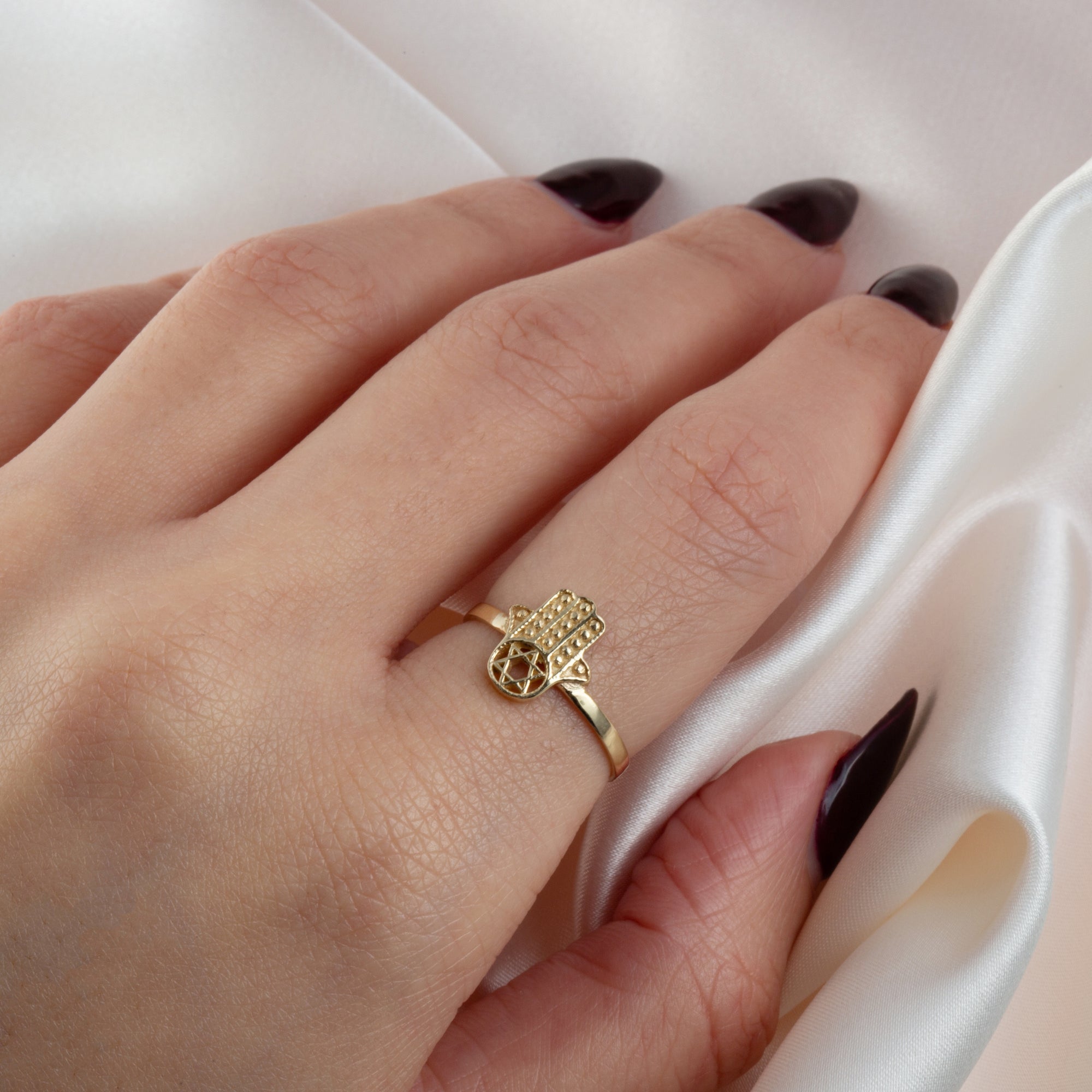 Gold Jewish Star Of David Hamsa Hand Beaded Ring, view 2