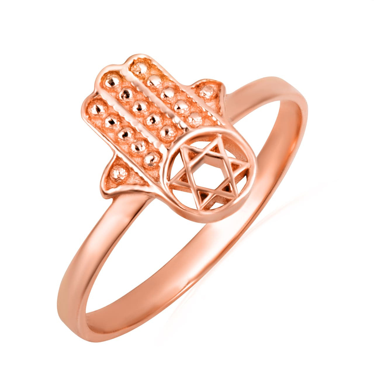 Gold Jewish Star Of David Hamsa Hand Beaded Ring, view 4
