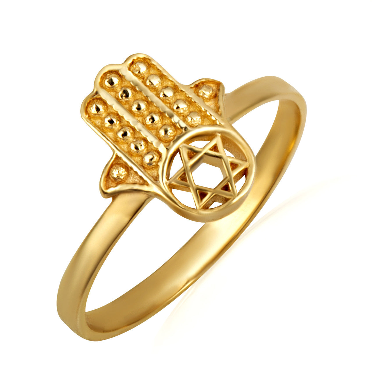 Gold Jewish Star Of David Hamsa Hand Beaded Ring, view 5