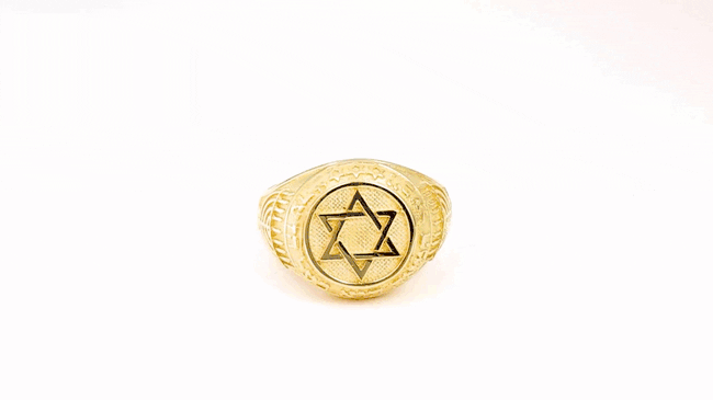 Gold Jewish Star Of David Hebrew Menorah Signet Ring, view 3