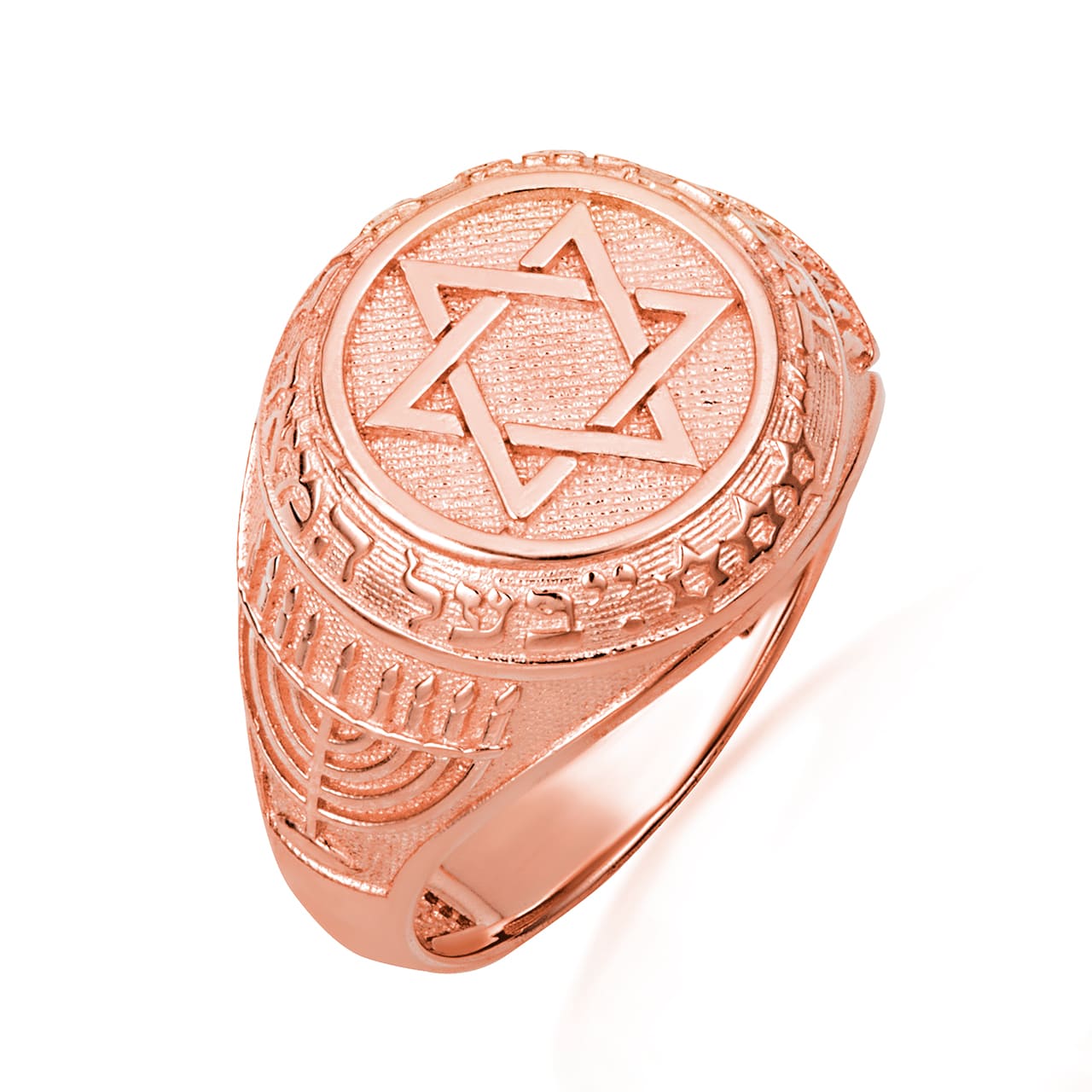 Gold Jewish Star Of David Hebrew Menorah Signet Ring, view 4