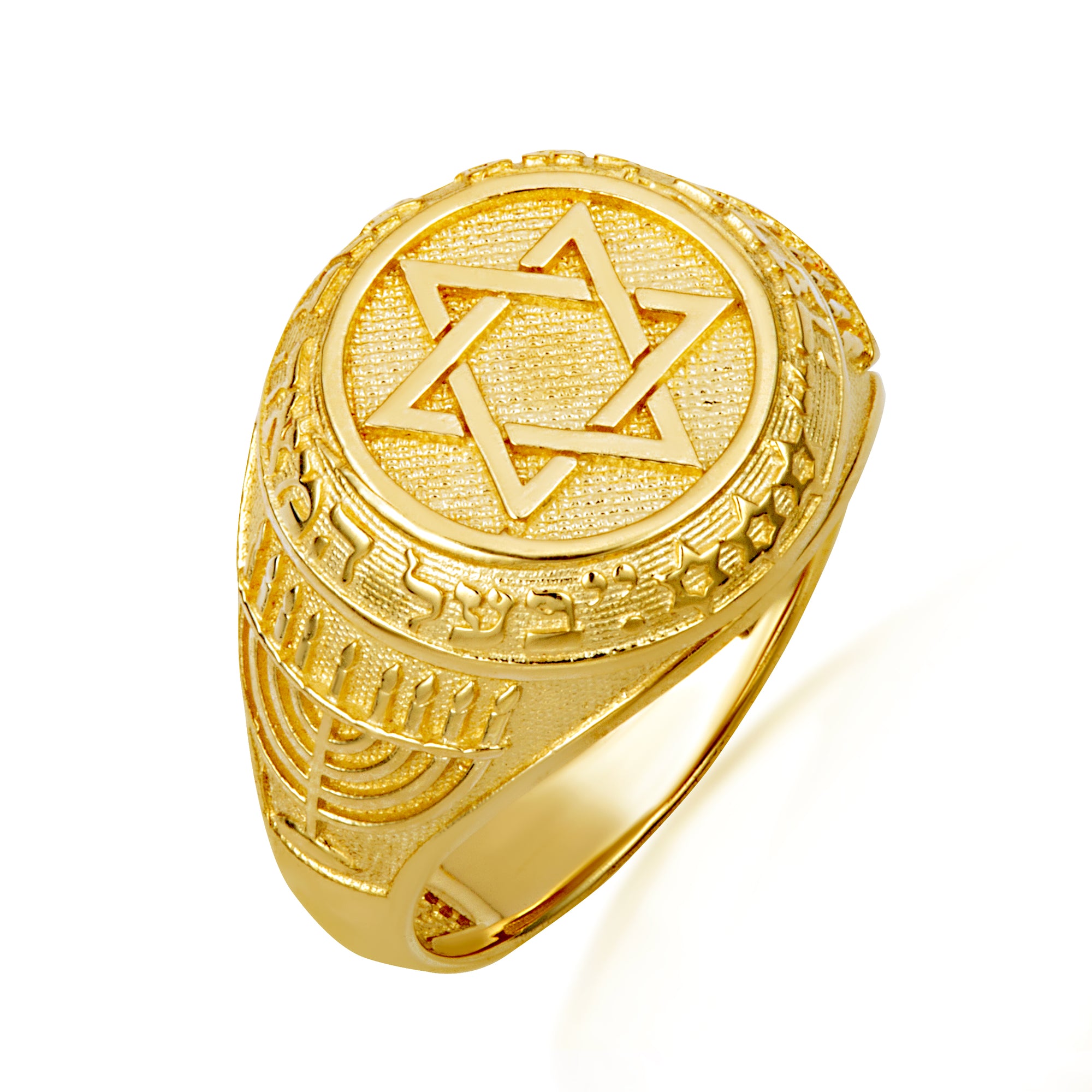 Gold Jewish Star Of David Hebrew Menorah Signet Ring, view 6