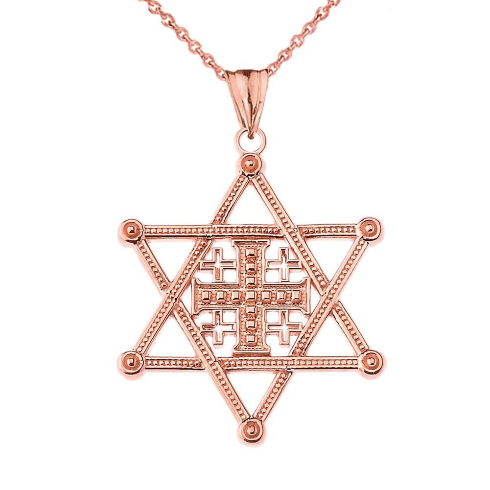 Gold Jewish Star of David Jerusalem Cross Messianic Pendant Necklace, view 4