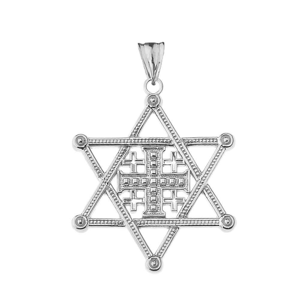 Gold Jewish Star of David Jerusalem Cross Messianic Pendant Necklace, view 7