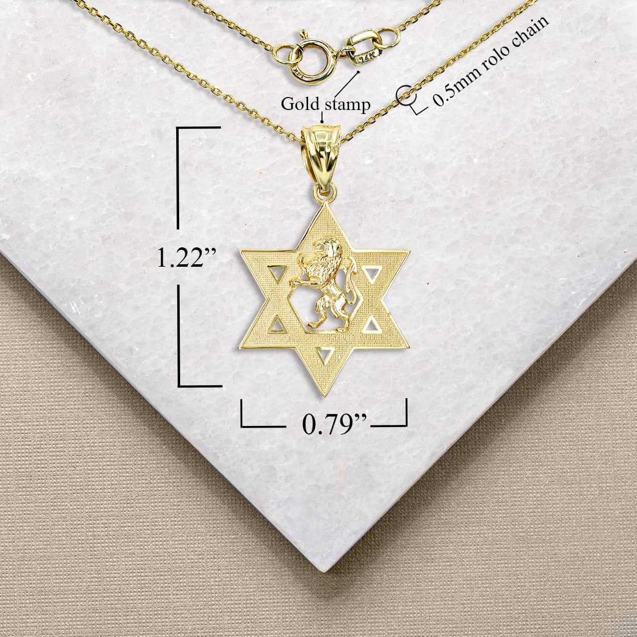 Gold Jewish Star of David Lion of Judah Pendant Necklace, view 4