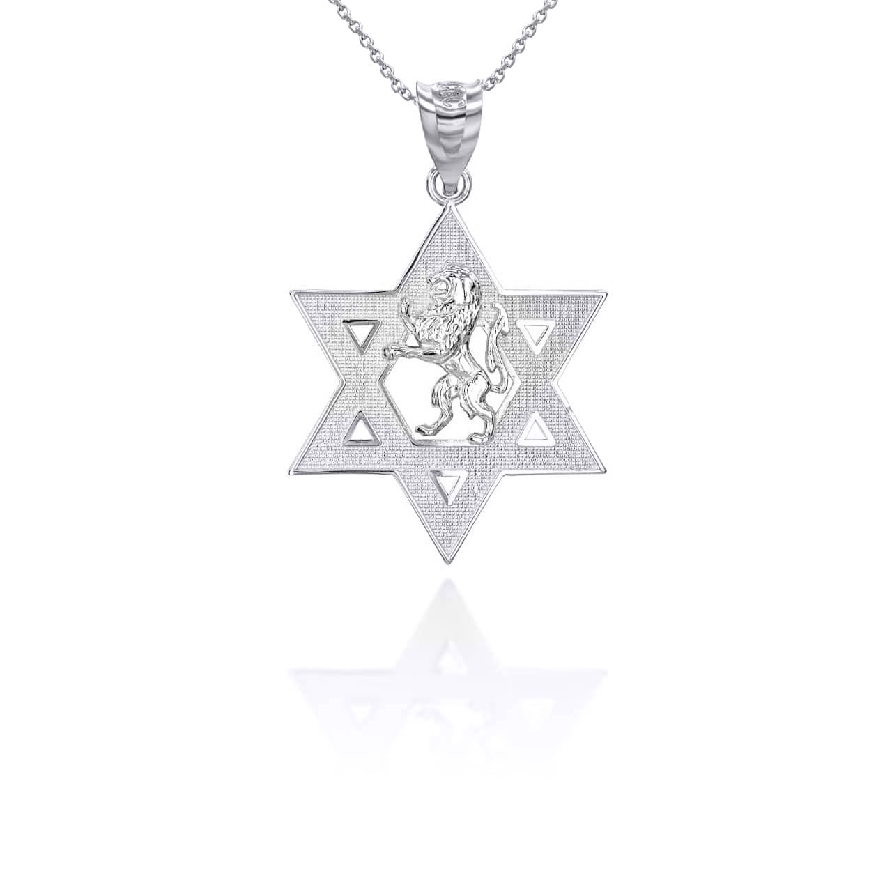 Gold Jewish Star of David Lion of Judah Pendant Necklace, view 9