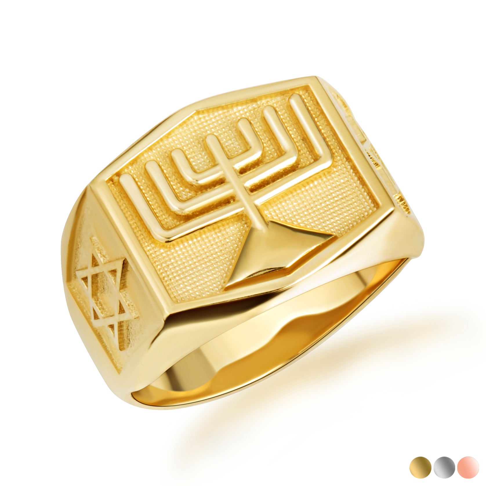 Gold Jewish Star Of David Menorah Signet Ring