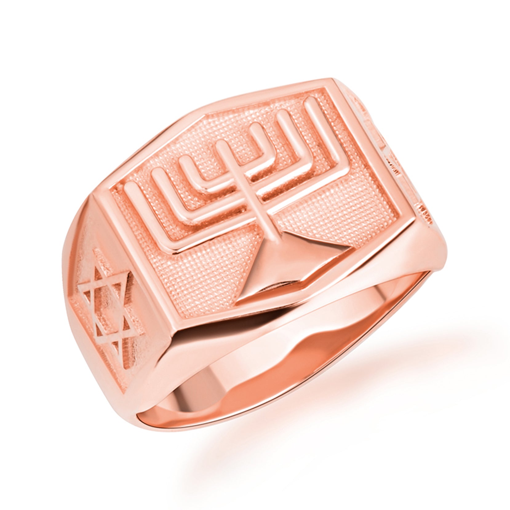 Gold Jewish Star Of David Menorah Signet Ring, view 4