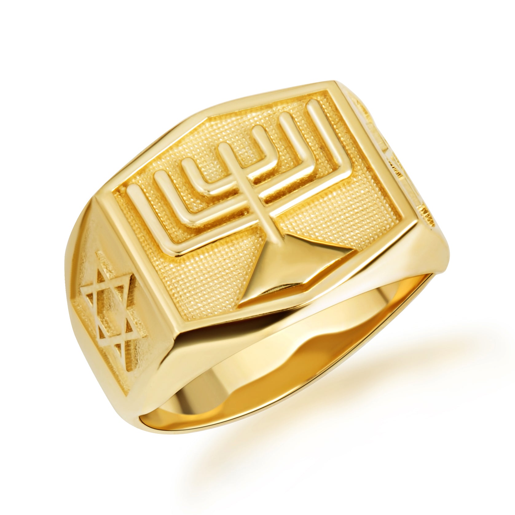 Gold Jewish Star Of David Menorah Signet Ring, view 6