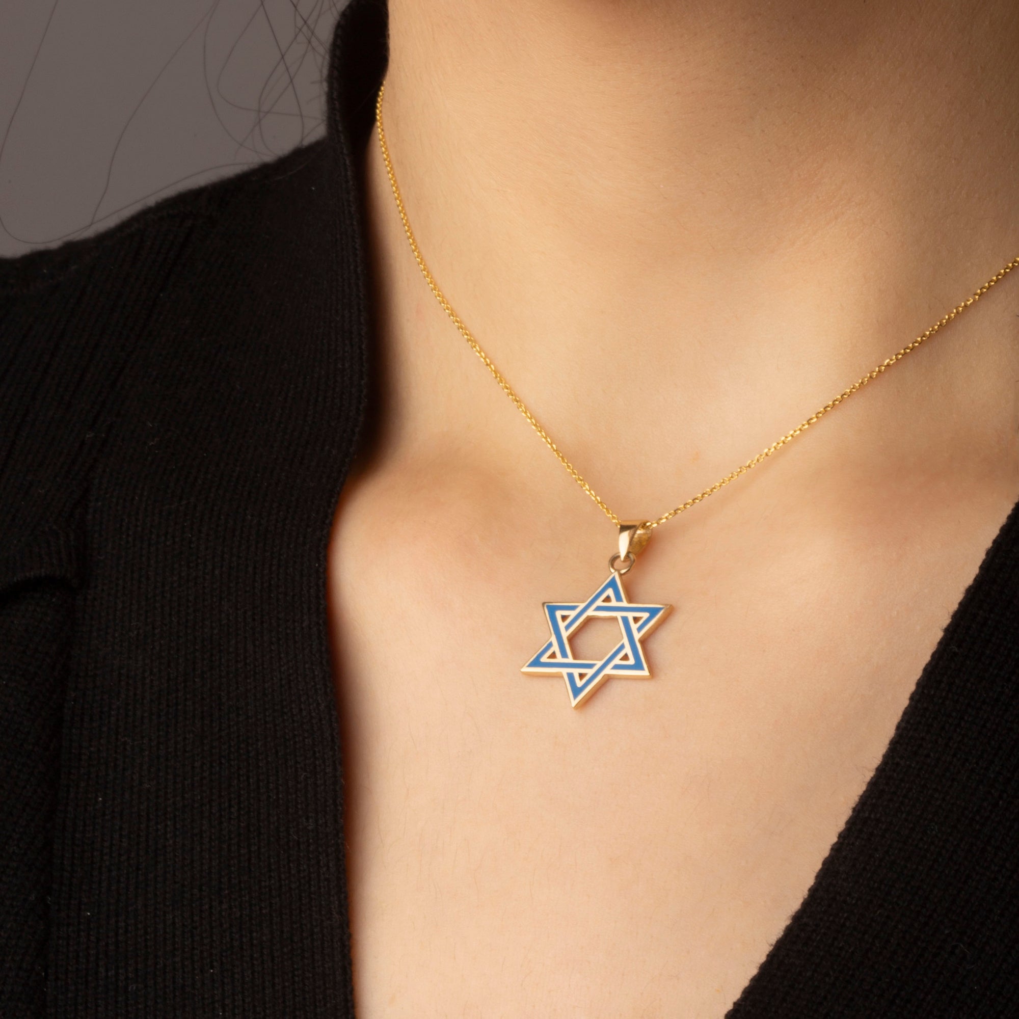 Gold Jewish Star of David Necklace, view 2