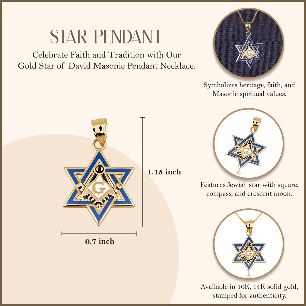 Gold Jewish Star of David Necklace - Masonic Jewelry, view 3