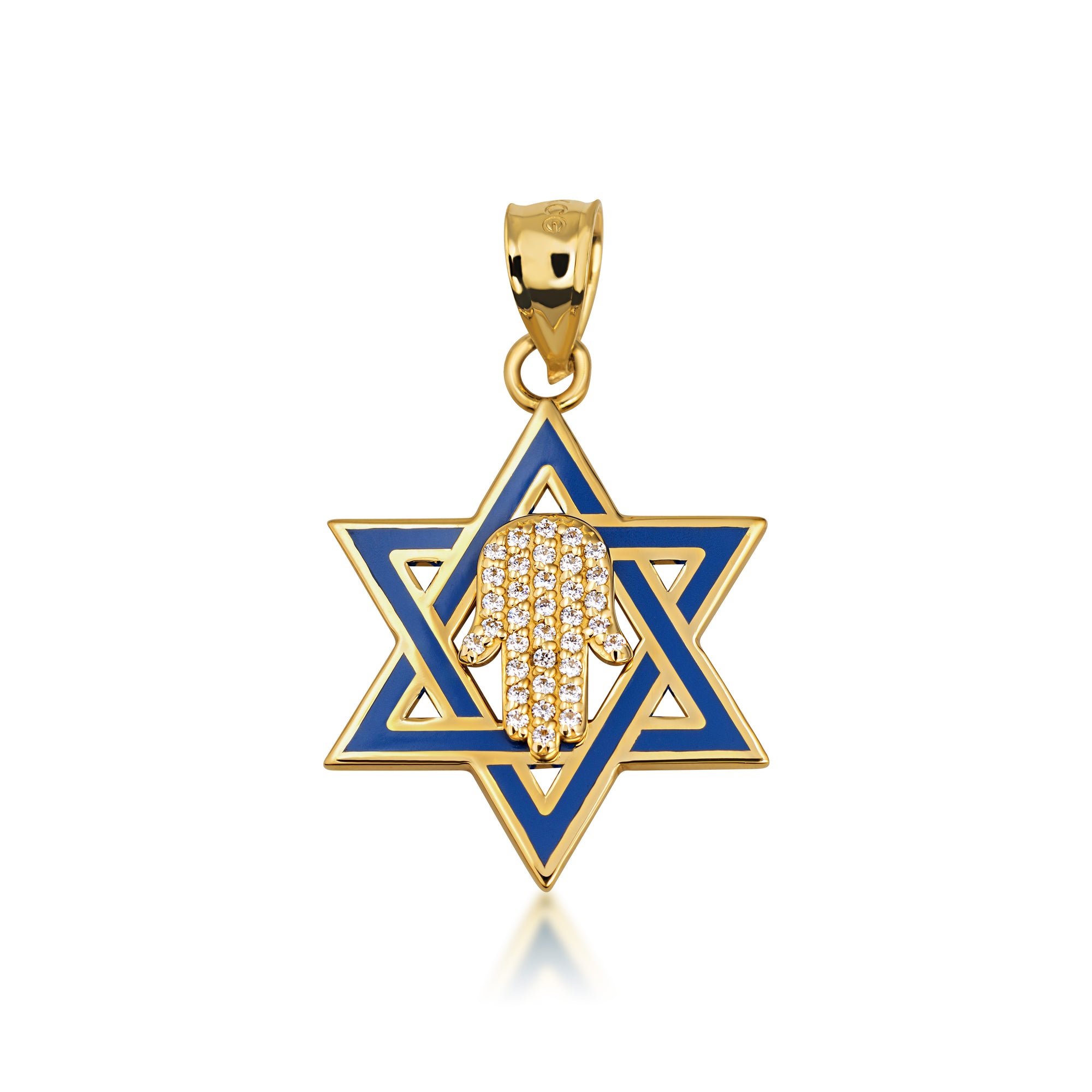 Gold Jewish Star of David Necklace with Diamond Hamsa, view 5