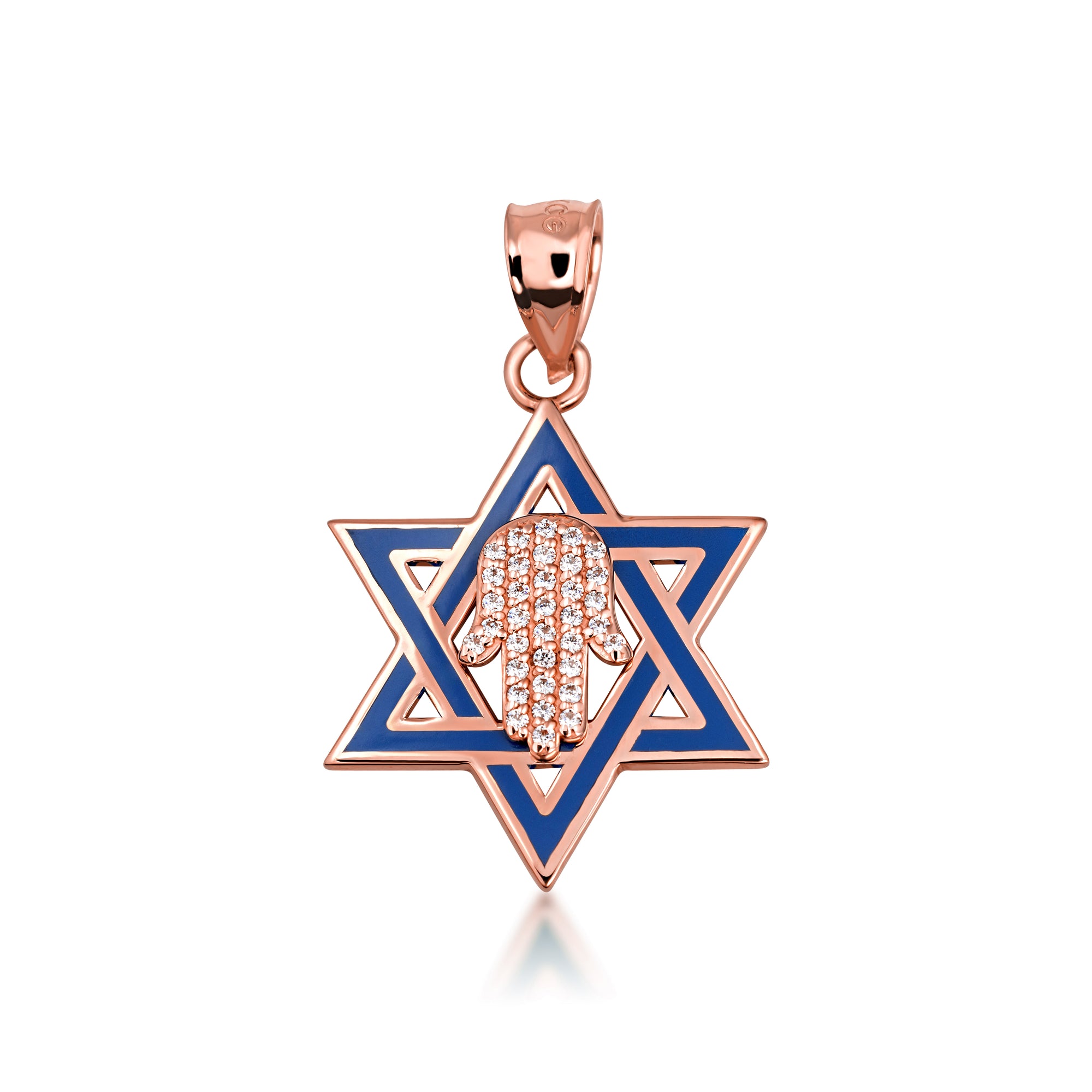 Gold Jewish Star of David Necklace with Diamond Hamsa, view 7