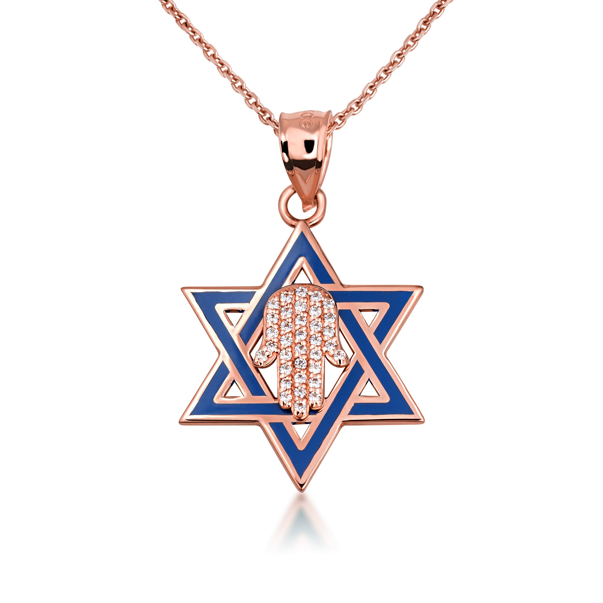 Gold Jewish Star of David Necklace with Diamond Hamsa, view 8