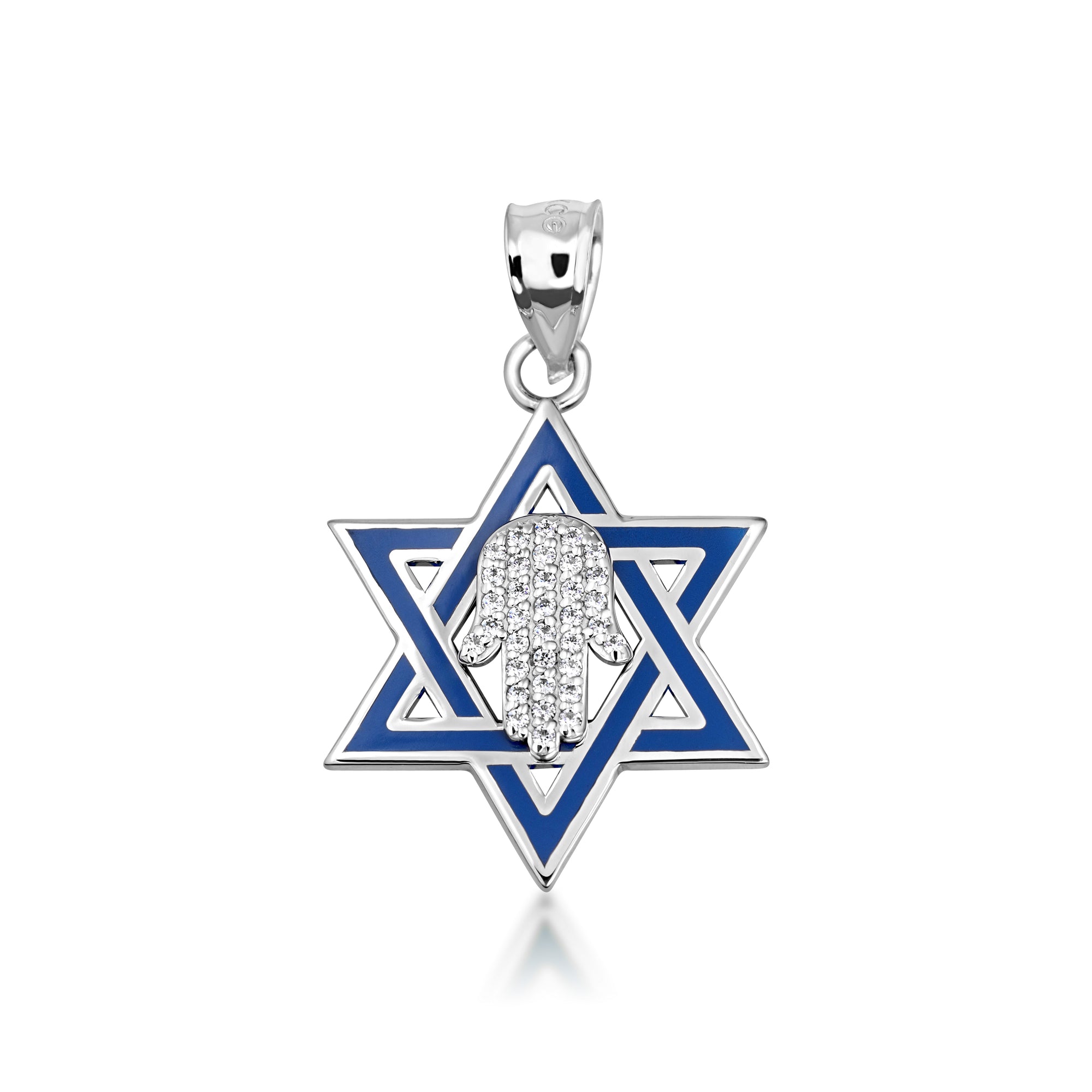 Gold Jewish Star of David Necklace with Diamond Hamsa, view 9