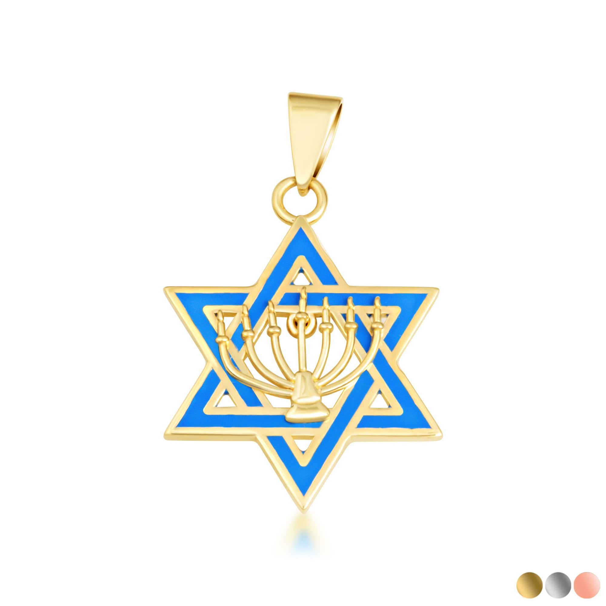 Gold Jewish Star of David Necklace with Menorah