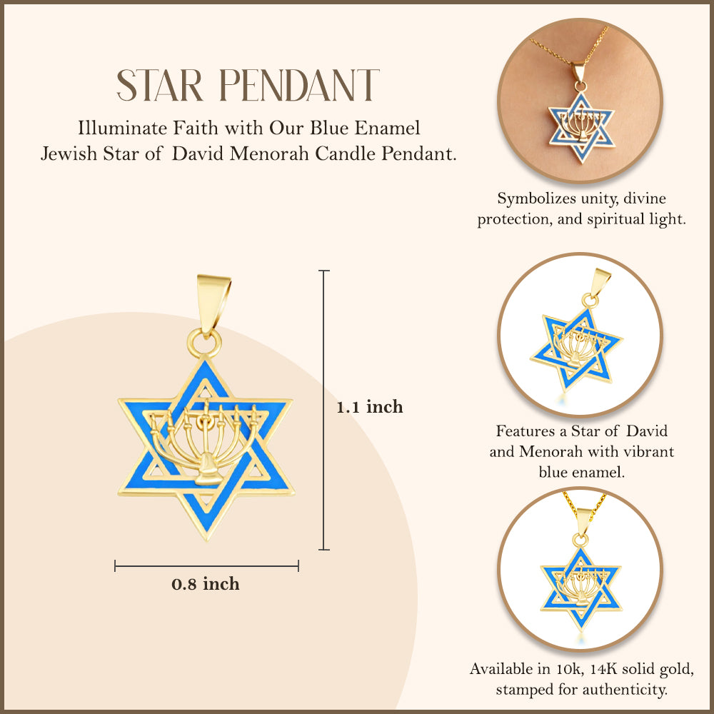 Gold Jewish Star of David Necklace with Menorah, view 3