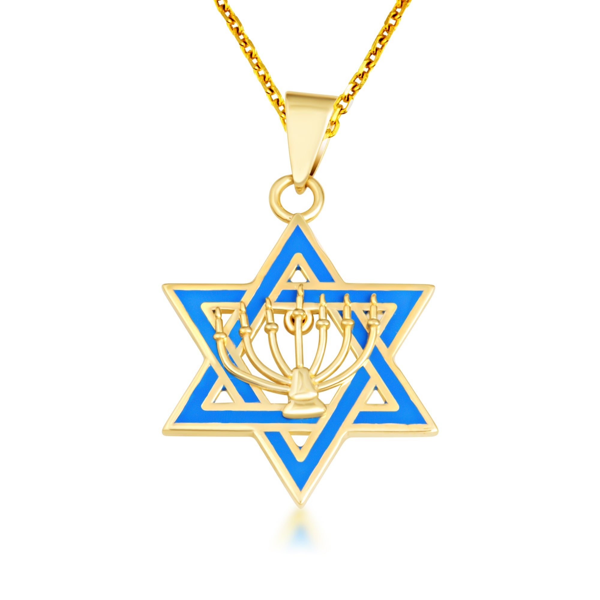 Gold Jewish Star of David Necklace with Menorah, view 4
