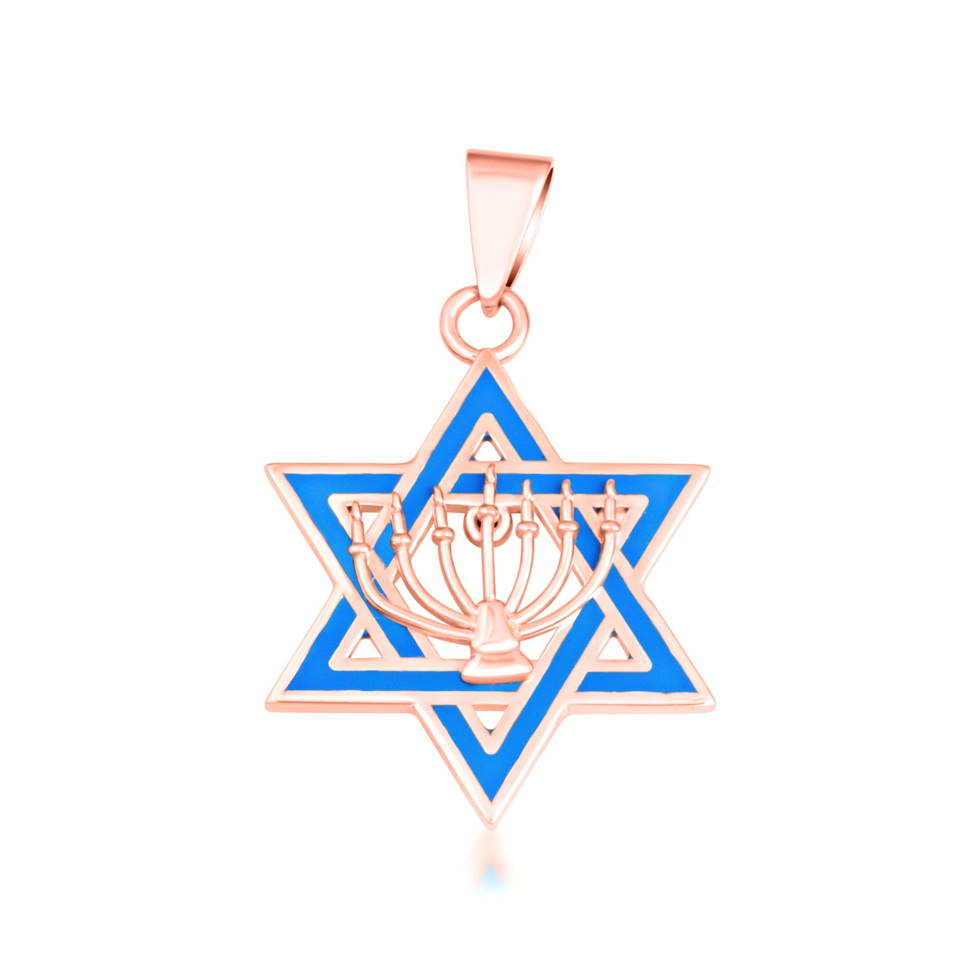 Gold Jewish Star of David Necklace with Menorah, view 5