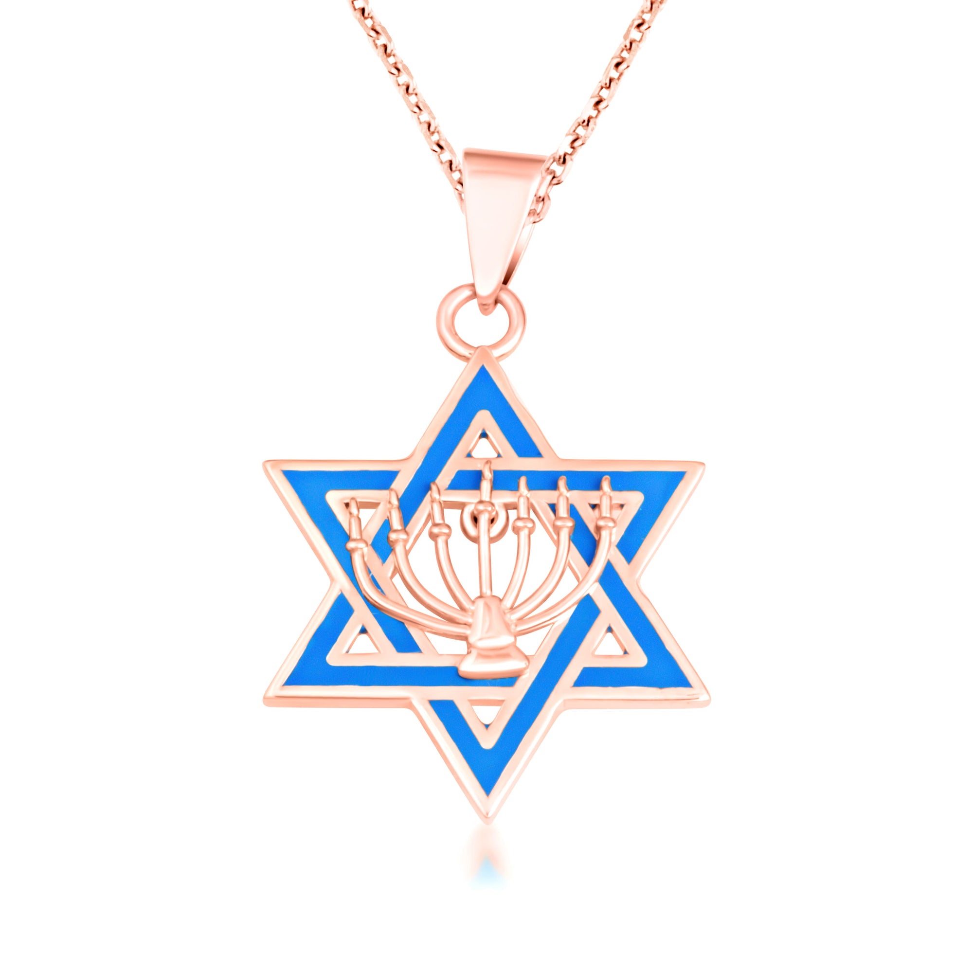 Gold Jewish Star of David Necklace with Menorah, view 6