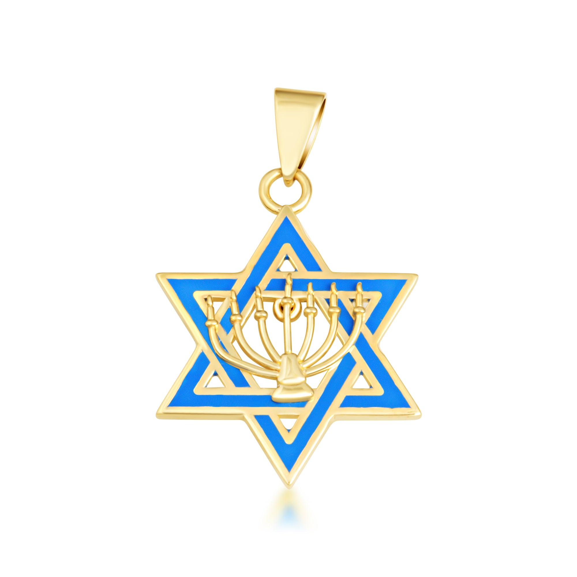 Gold Jewish Star of David Necklace with Menorah, view 9