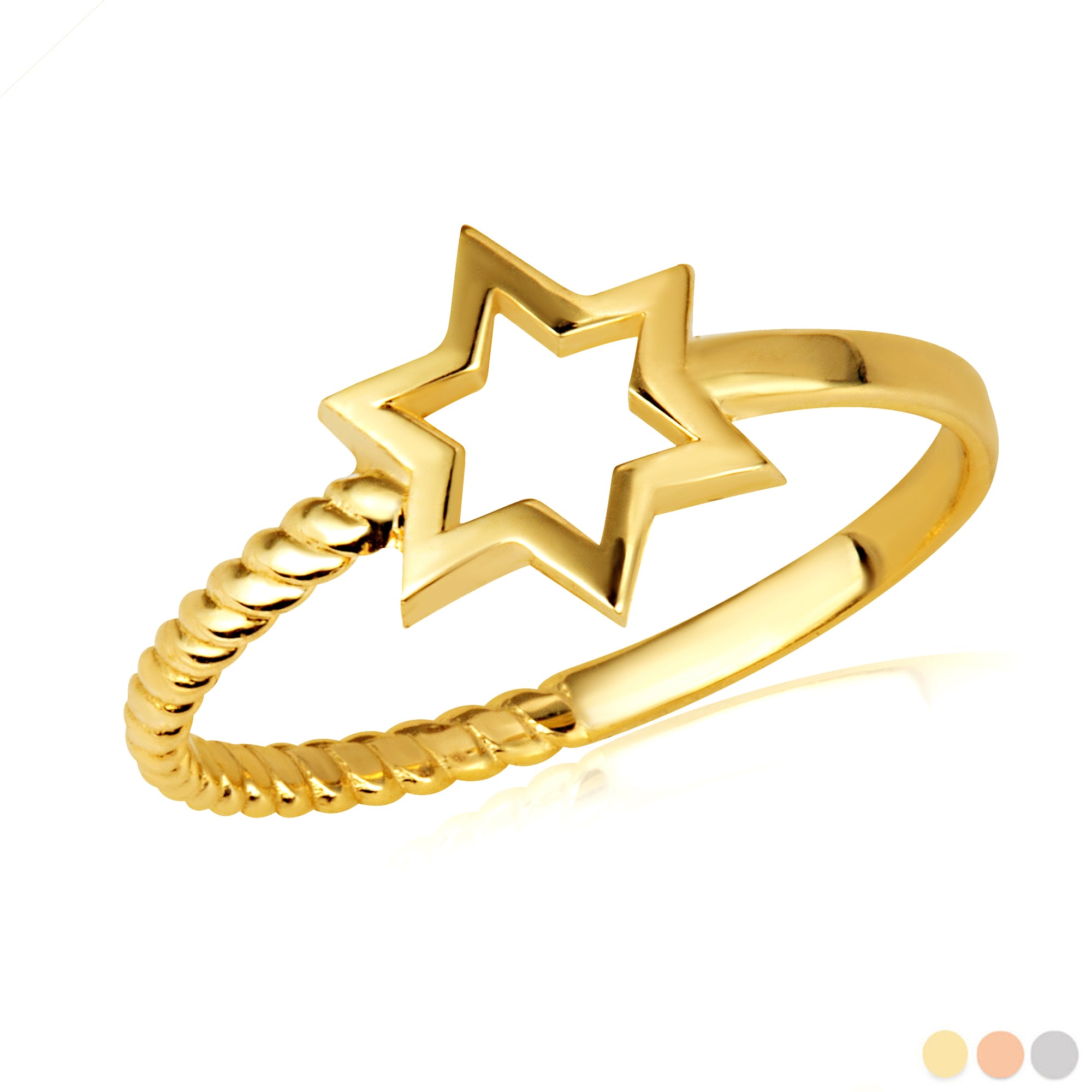 Gold Jewish Star of David Rope Band Ring
