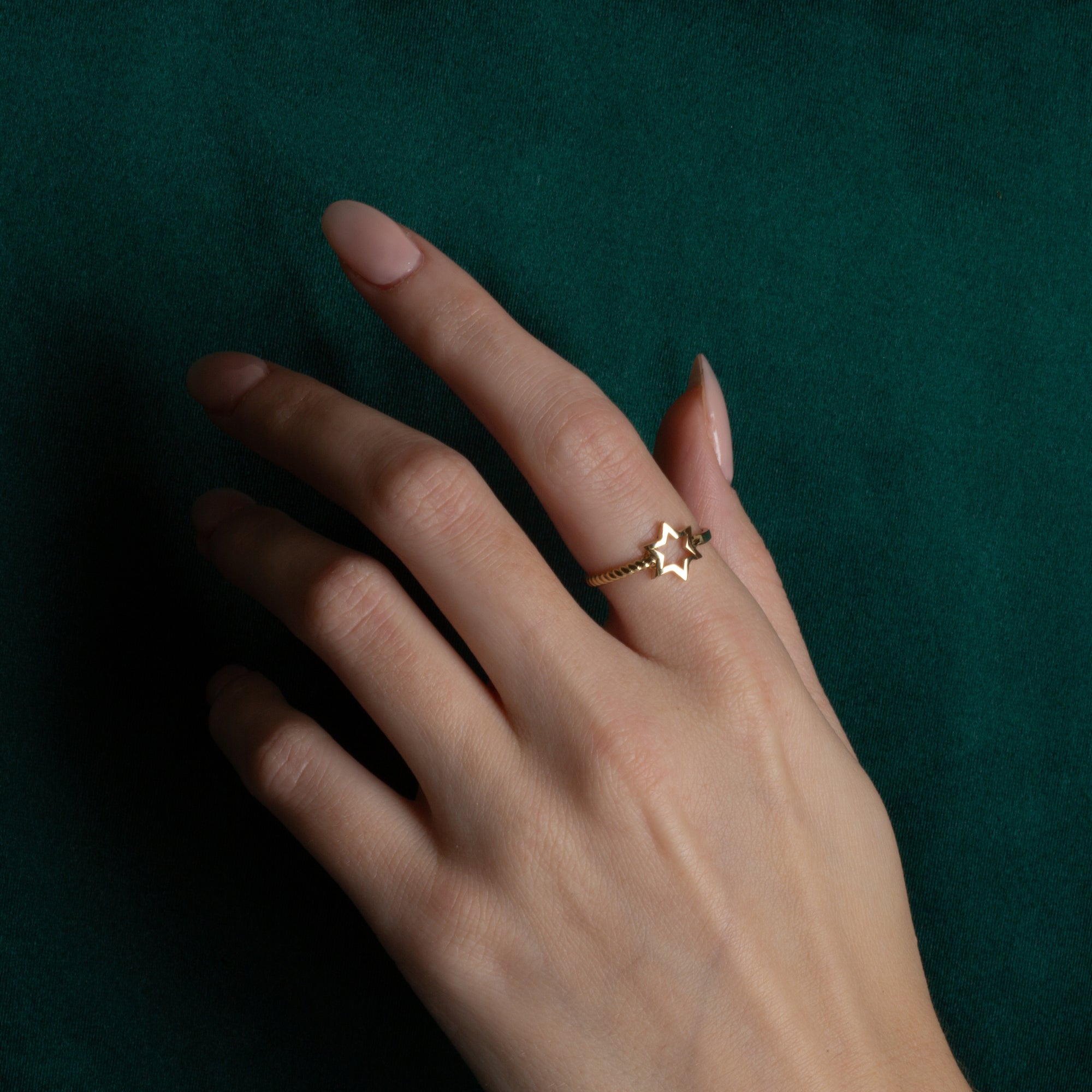 Gold Jewish Star of David Rope Band Ring, view 2