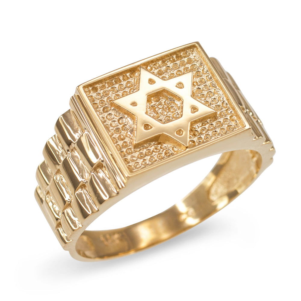Gold Jewish Star of David Watchband Signet Ring