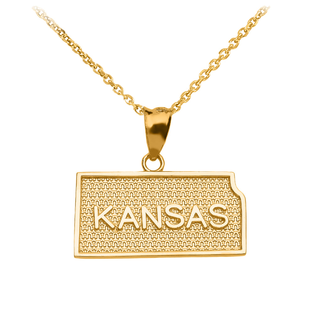 Gold Kansas State Map Pendant Necklace