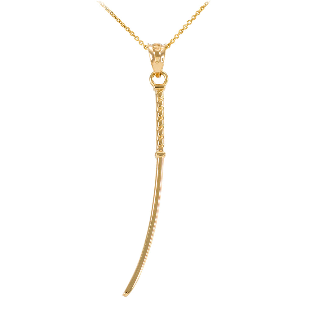 Gold Katana Samurai Japanese Long Sword Pendant Necklace