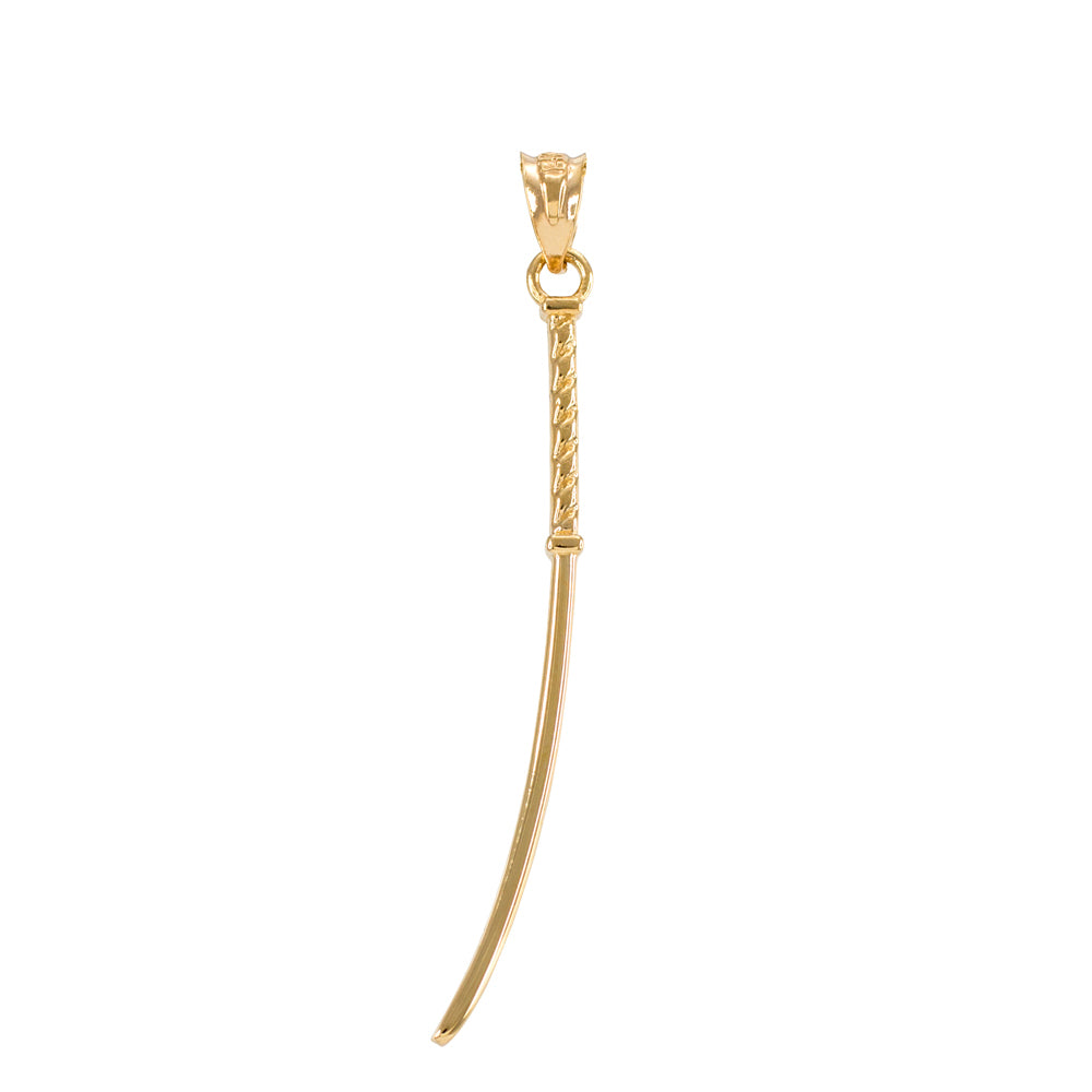 Gold Katana Samurai Japanese Long Sword Pendant Necklace, view 2