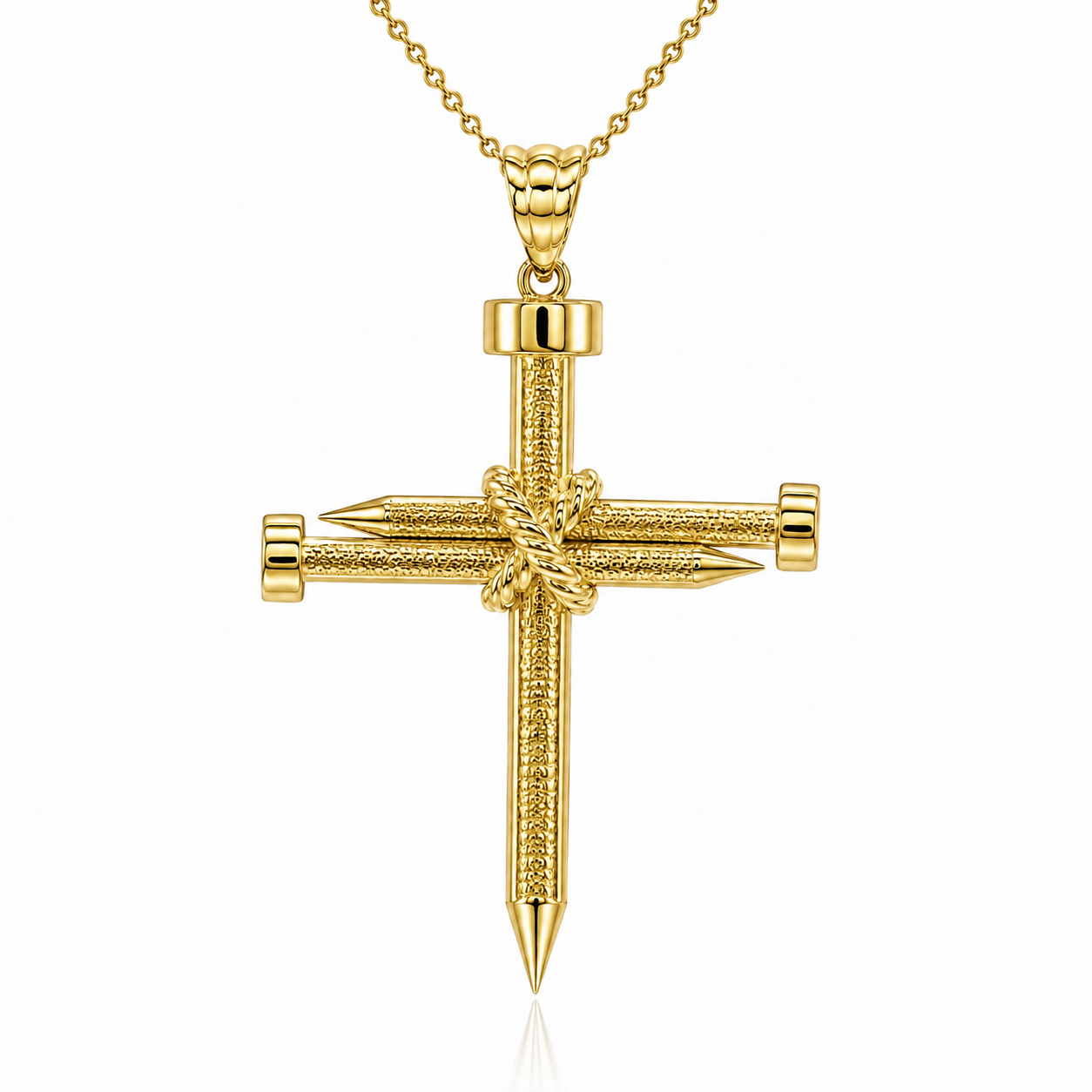 Gold Knot Nail Cross Crucifix Pendant Necklace