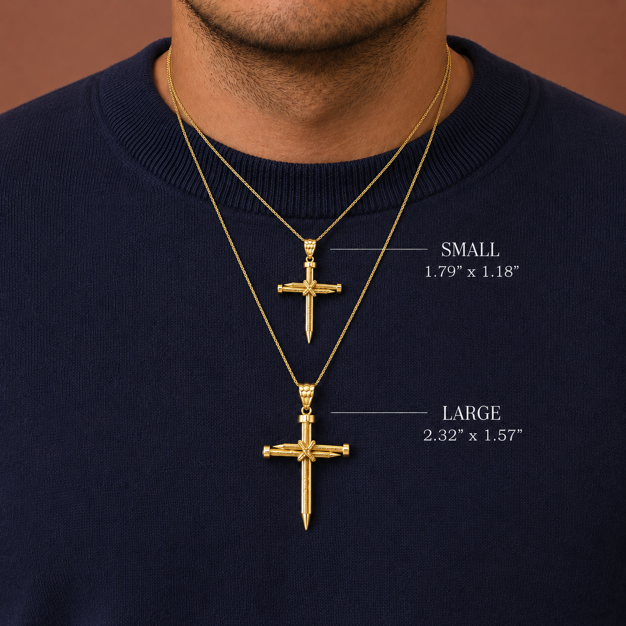 Gold Knot Nail Cross Crucifix Pendant Necklace, view 3