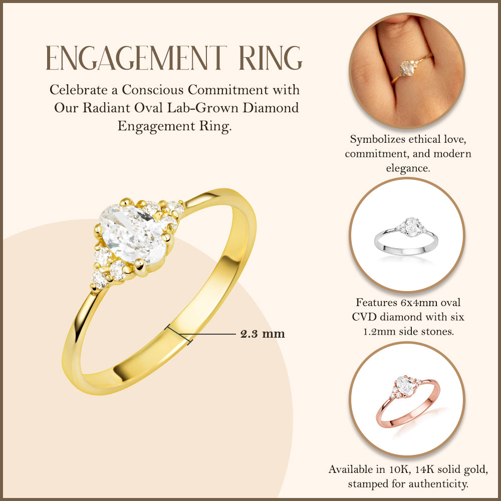 Gold Lab-Grown Diamond Oval Engagement Ring, view 3