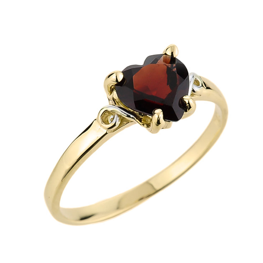 Gold Ladies Heart Shaped Garnet Ring