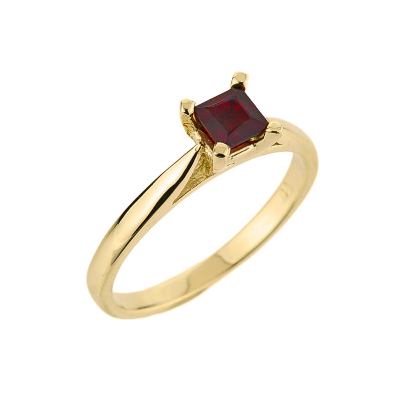 Gold Ladies Princess Cut Garnet Ring