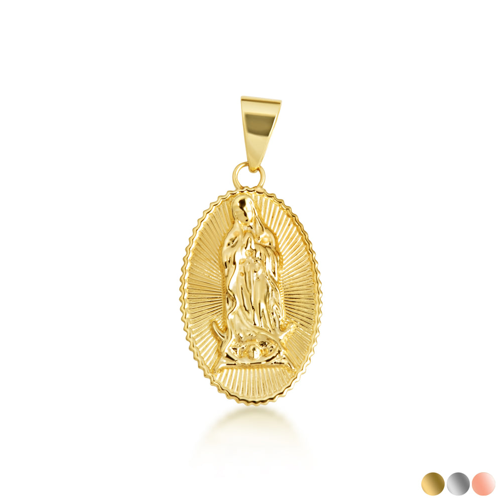 Gold Lady Of Guadalupe Sacred Oval Medallion Pendant Necklace