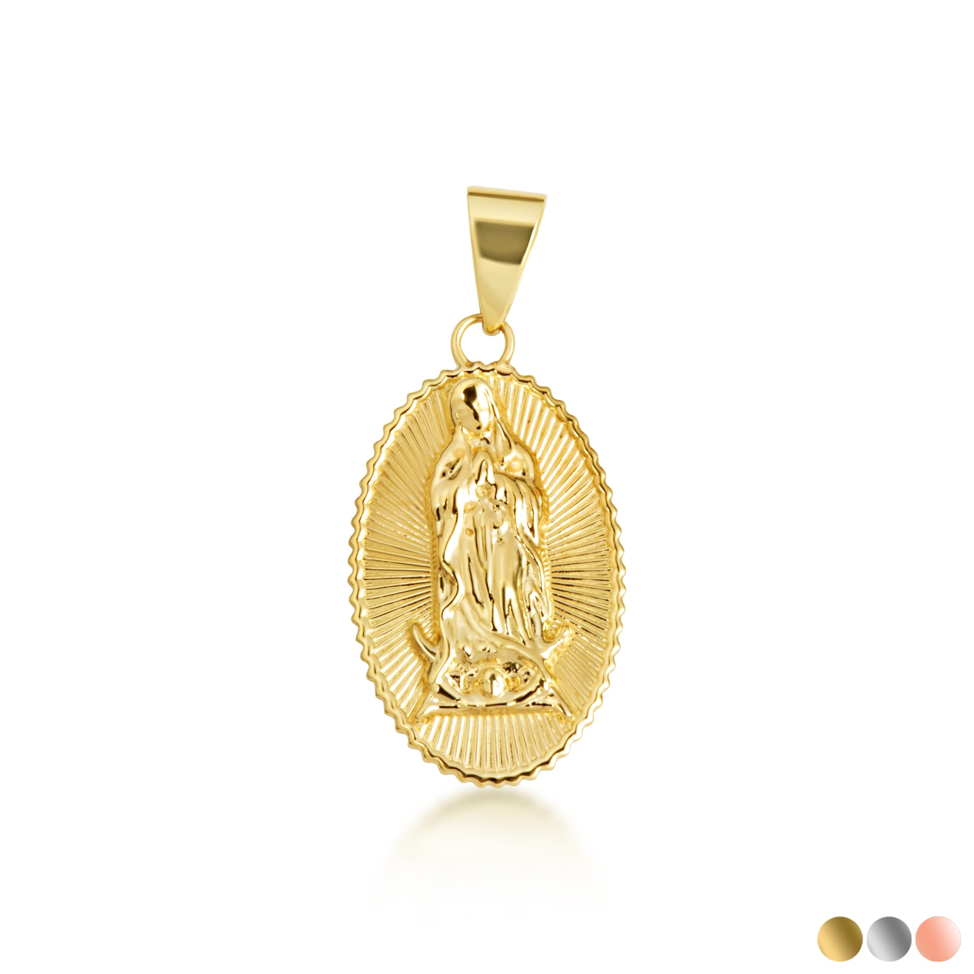 Gold Lady Of Guadalupe Sacred Oval Medallion Pendant Necklace