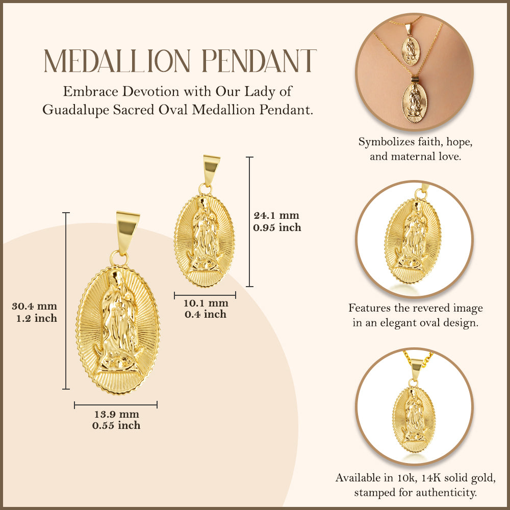 Gold Lady Of Guadalupe Sacred Oval Medallion Pendant Necklace, view 3