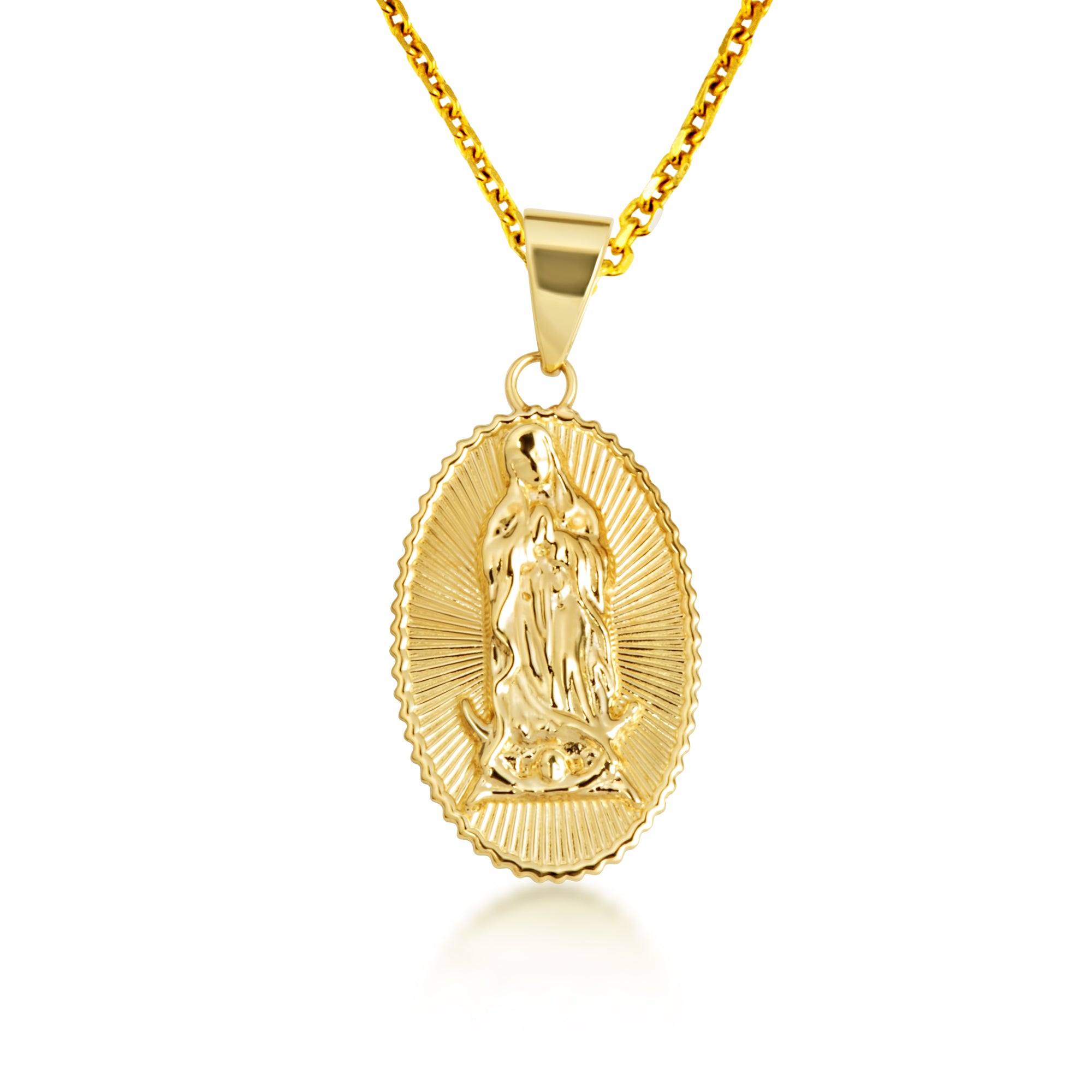 Gold Lady Of Guadalupe Sacred Oval Medallion Pendant Necklace, view 4
